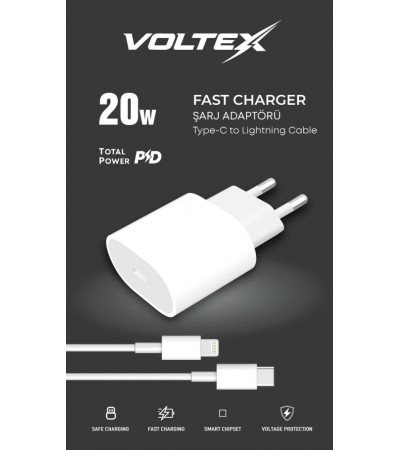 VOLTEX 20W TYPE-C TO LİGHTNİNG SARJ SETİ